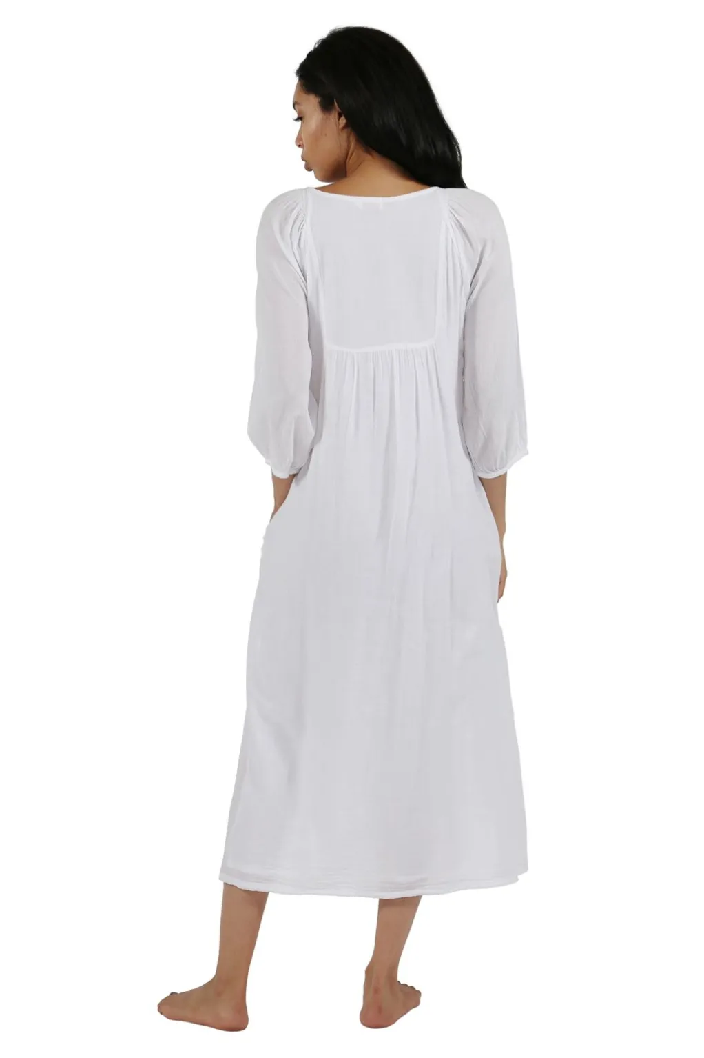 La Cera™ 100% Cotton 3/4 Sleeve Embroidered Gown