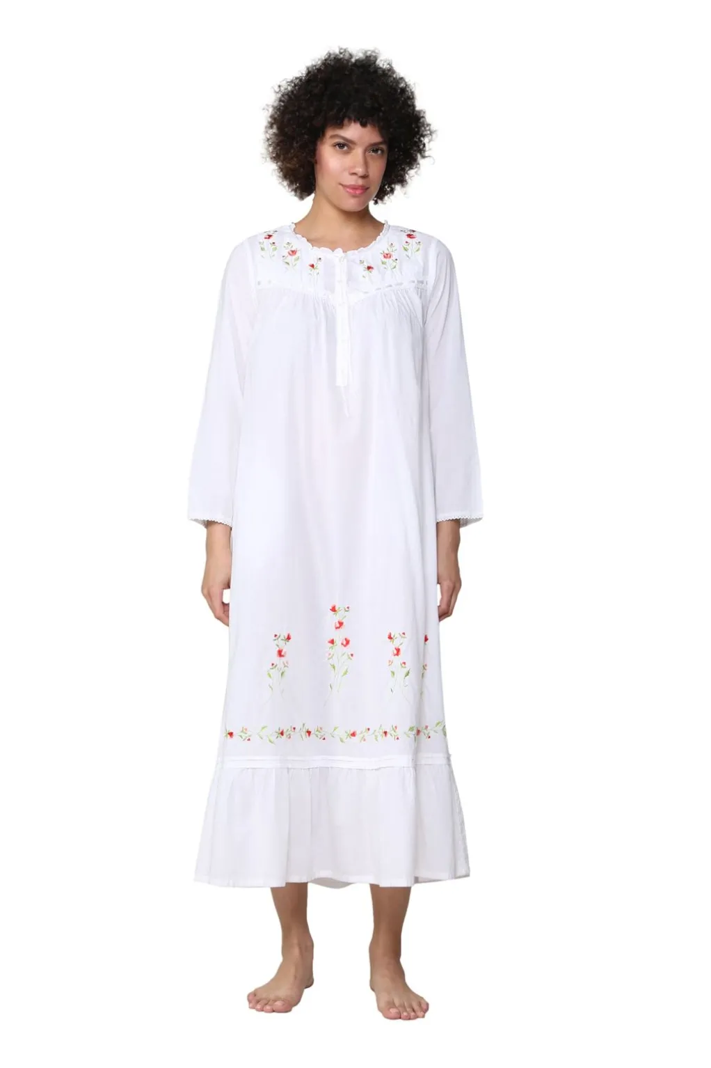 La Cera™ 100% Cotton Embroidered Long Sleeve Gown