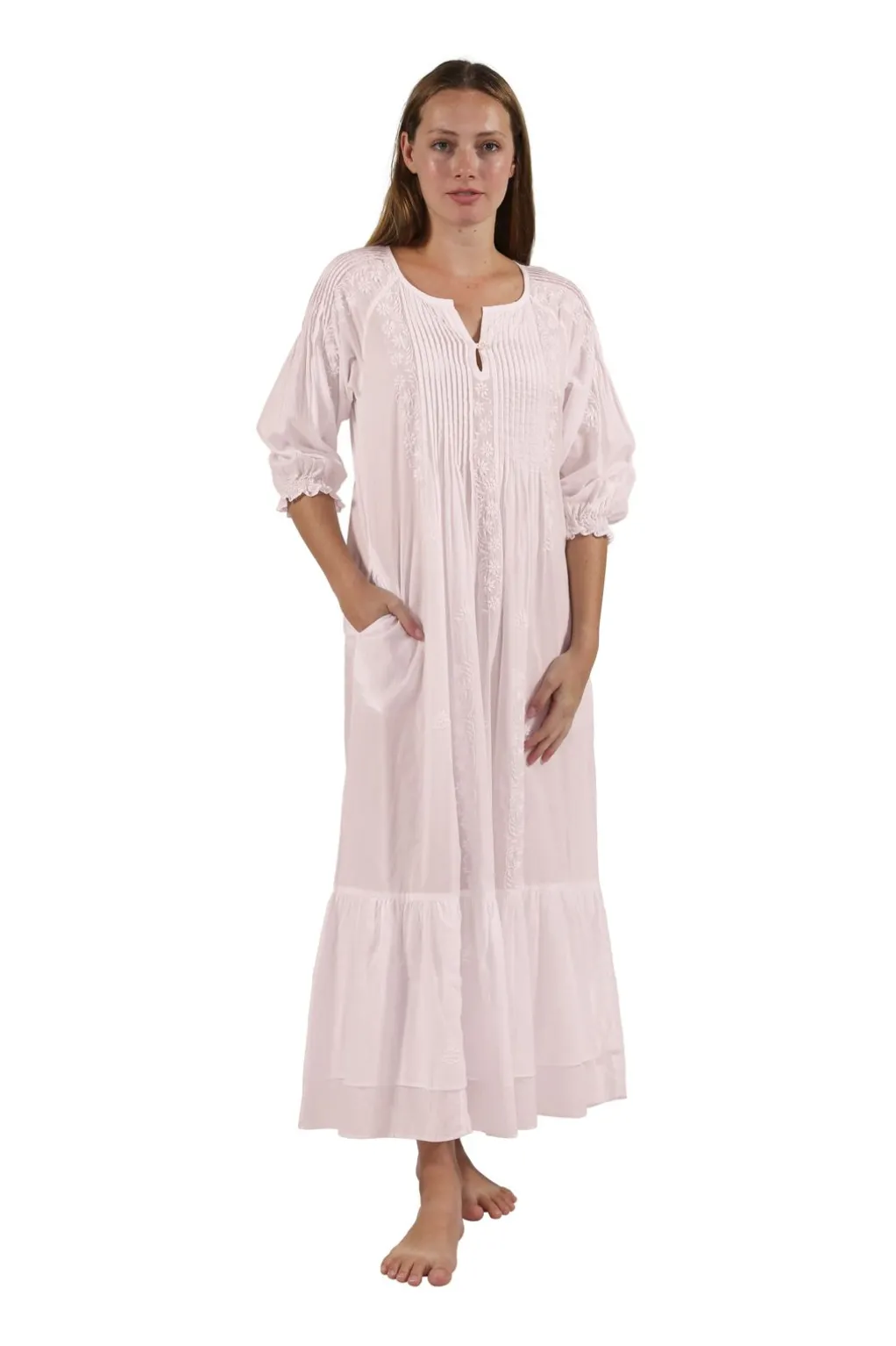 La Cera™ 100% Cotton Embroidered Long Sleeve Gown