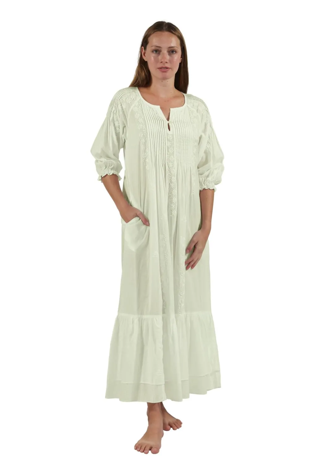 La Cera™ 100% Cotton Embroidered Long Sleeve Gown