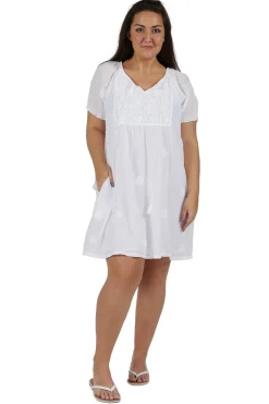 La Cera™ 100% Cotton Plus Size Short Sleeve Embroidered Chemise