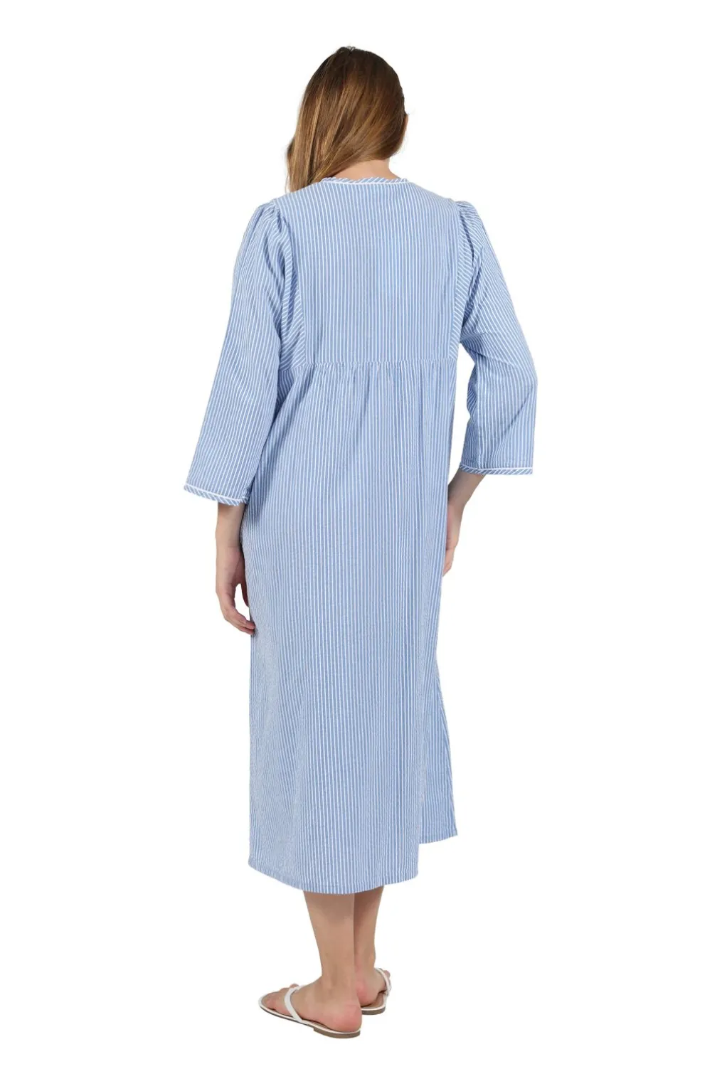 La Cera™ 100% Cotton Seersucker Zip Front Robe