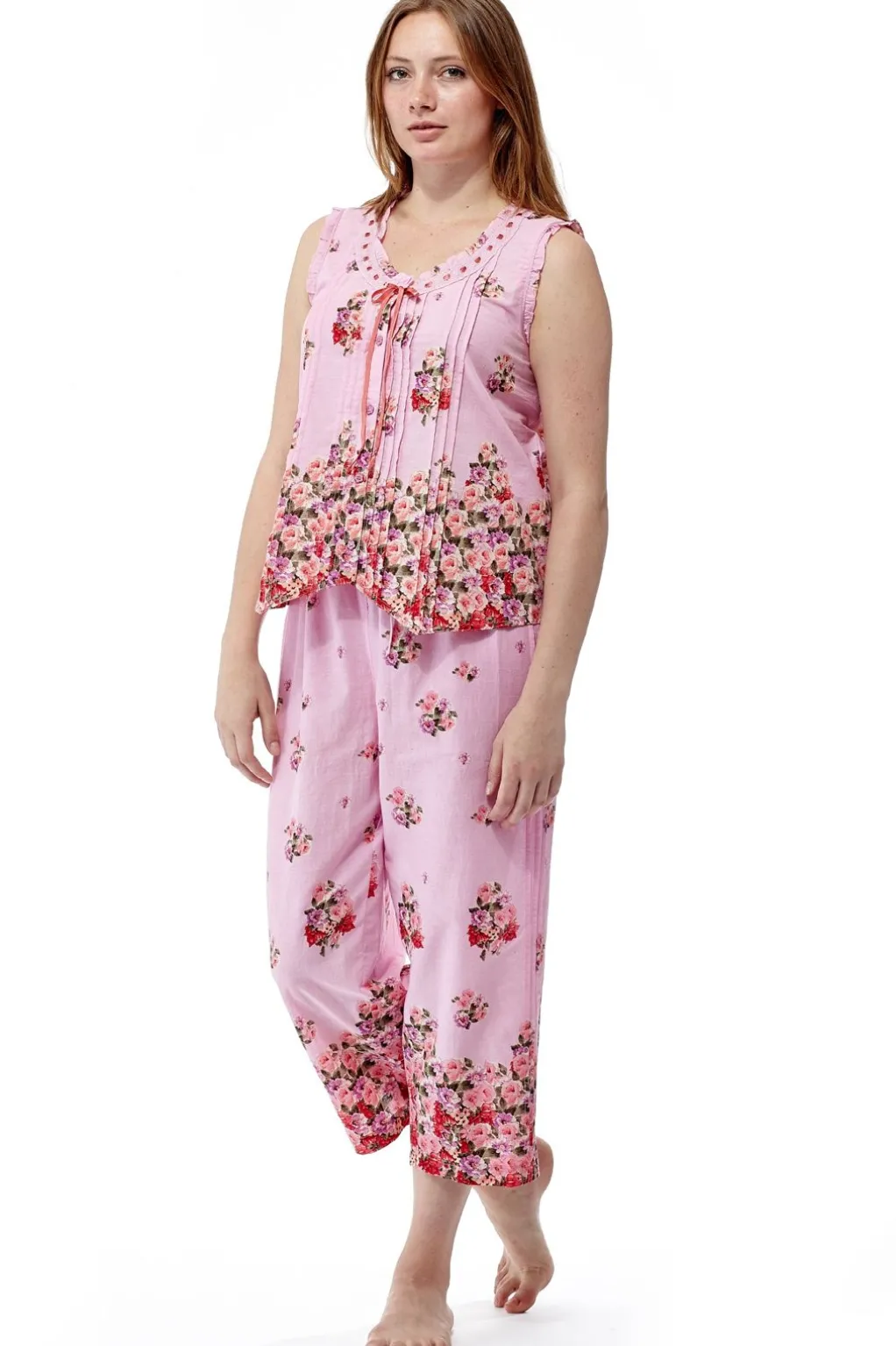 La Cera™ 100% Cotton Sleeveless Floral Pjs