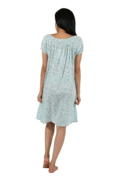 La Cera™ 100% Cotton Smocked Floral Print Chemise