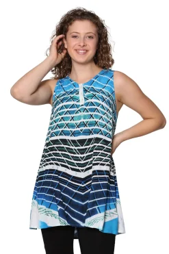 La Cera™ Abstract Printed Sleeveless A-Line Top