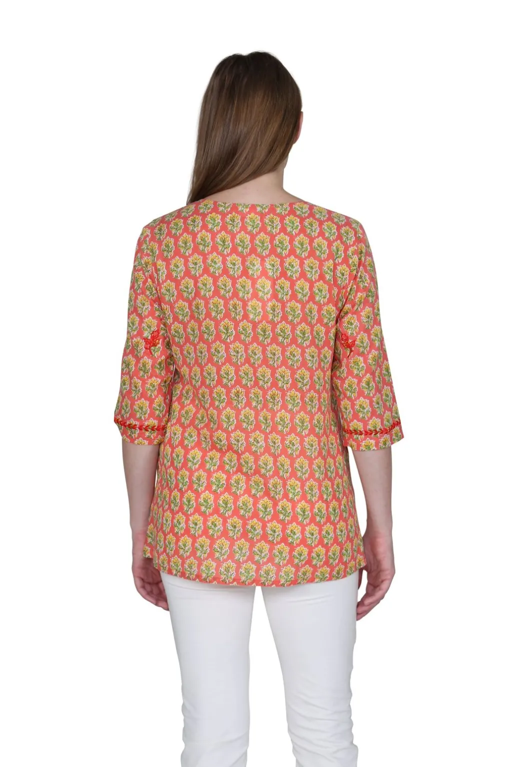 La Cera™ Block Print Tunic With Tonal Embroidery