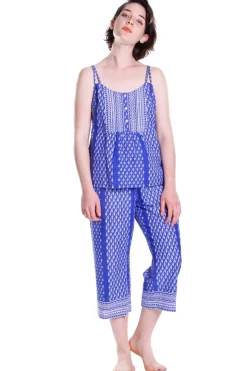 La Cera™ Blue Batik Print Cotton Capri Pajamas