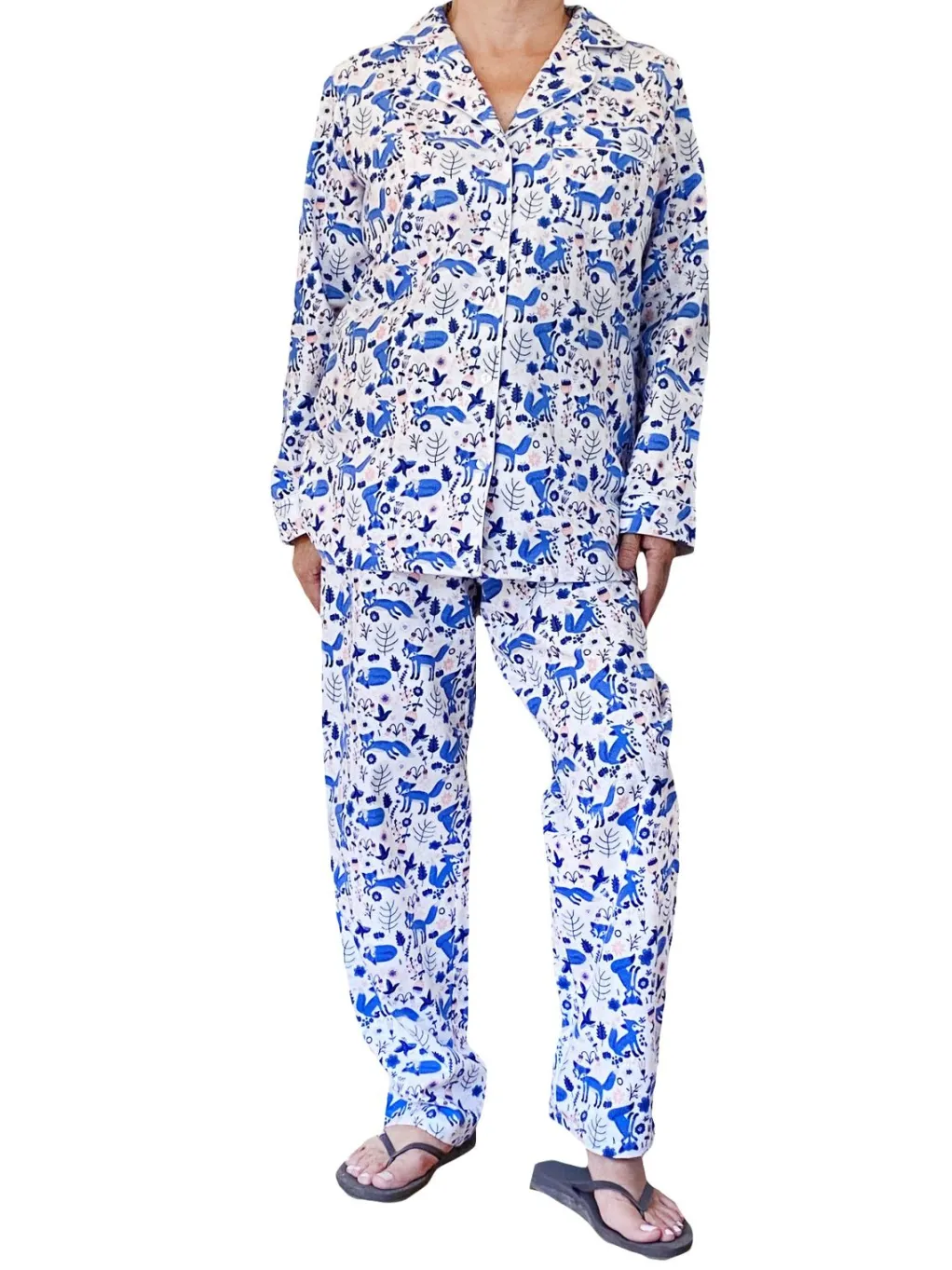 La Cera™ Blue Fox Flannel Pajama Set