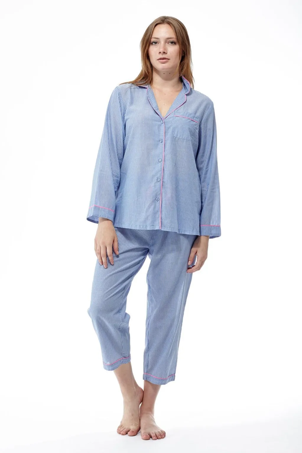 La Cera™ Blue Striped Plus Size Pajamas