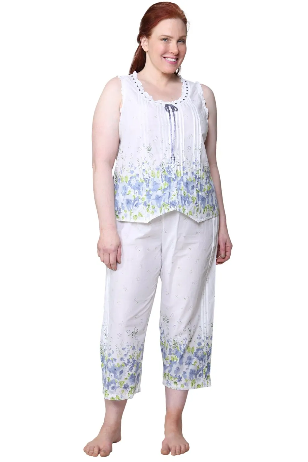 La Cera™ Border Print Sleeveless 100% Cotton Floral Plus Size Pjs