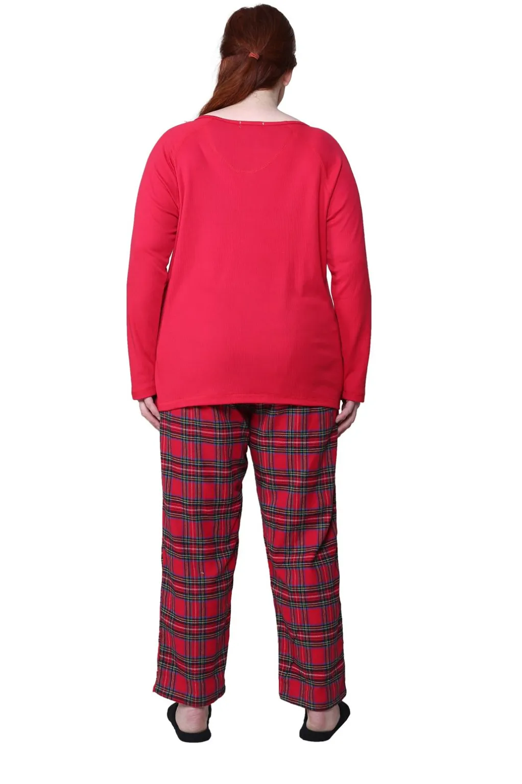 La Cera™ Cotton Knit Top With Flannel Pajama Set