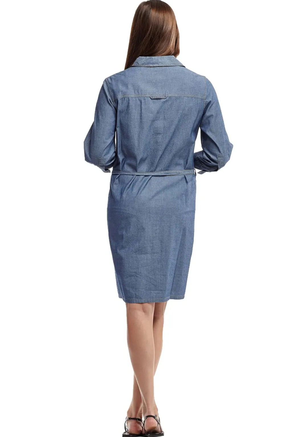 La Cera™ Denim Belted Shirt Dress