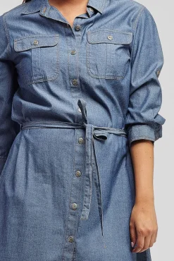 La Cera™ Denim Belted Shirt Dress