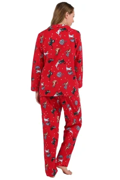 La Cera™ Flannel Cat Print Pajama Set
