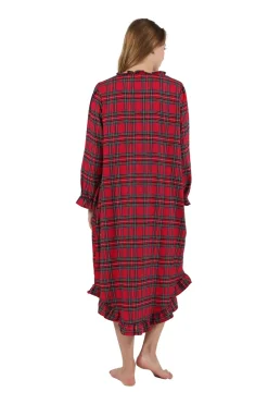 La Cera™ Flannel Plaid Night Gown