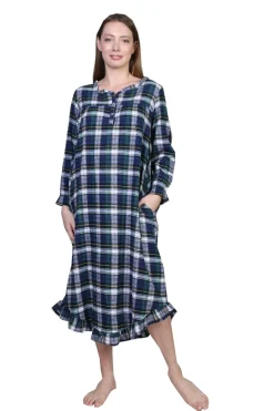 La Cera™ Flannel Plaid Night Gown