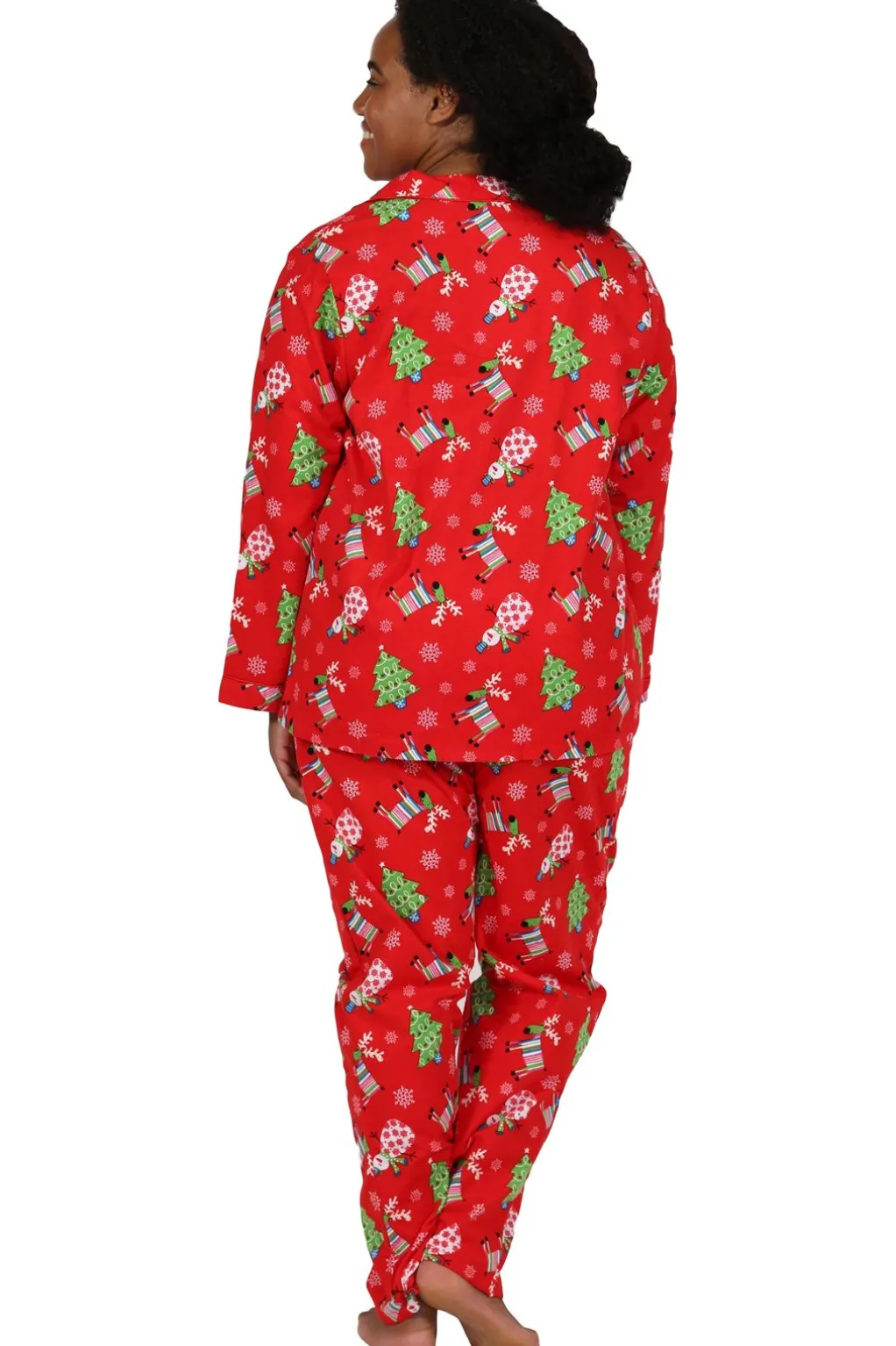 La Cera™ Flannel Reindeer Print Plus Size Pajama Set