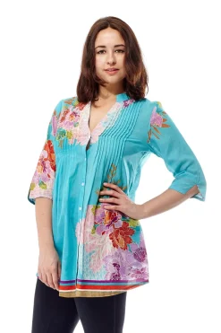 La Cera™ Floral Border Print Tunic With Release Pleats