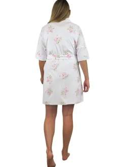 La Cera™ Floral Printed Cotton Knit Robe