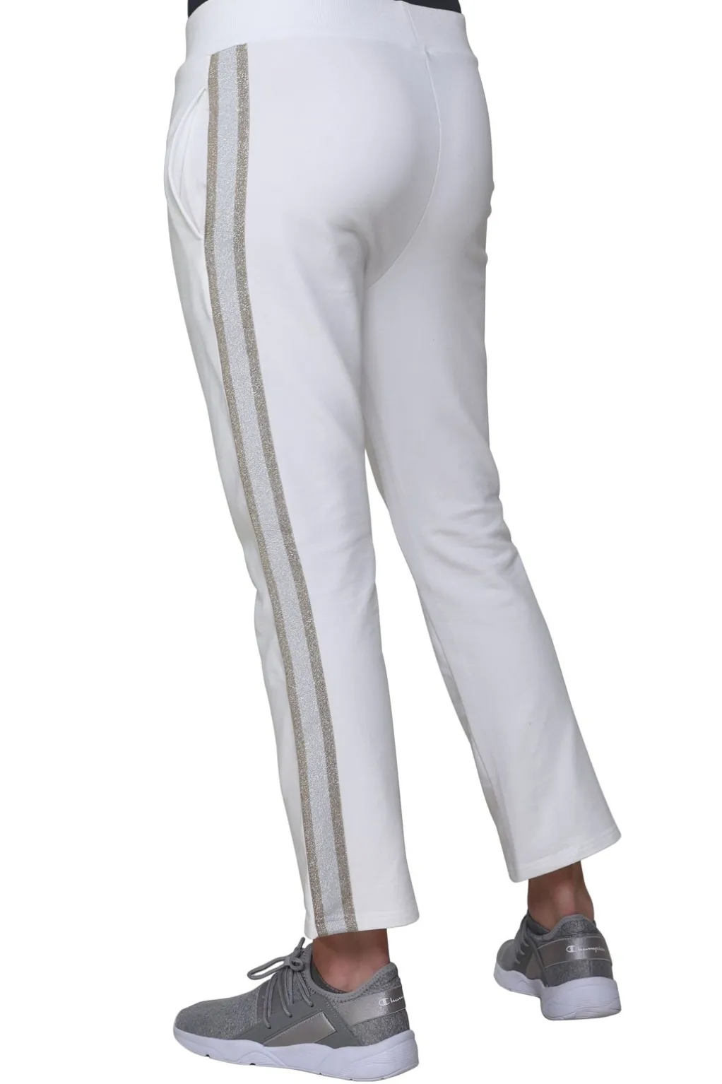 La Cera™ French Terry Pant With Lurex Tuxedo Stripe Trim