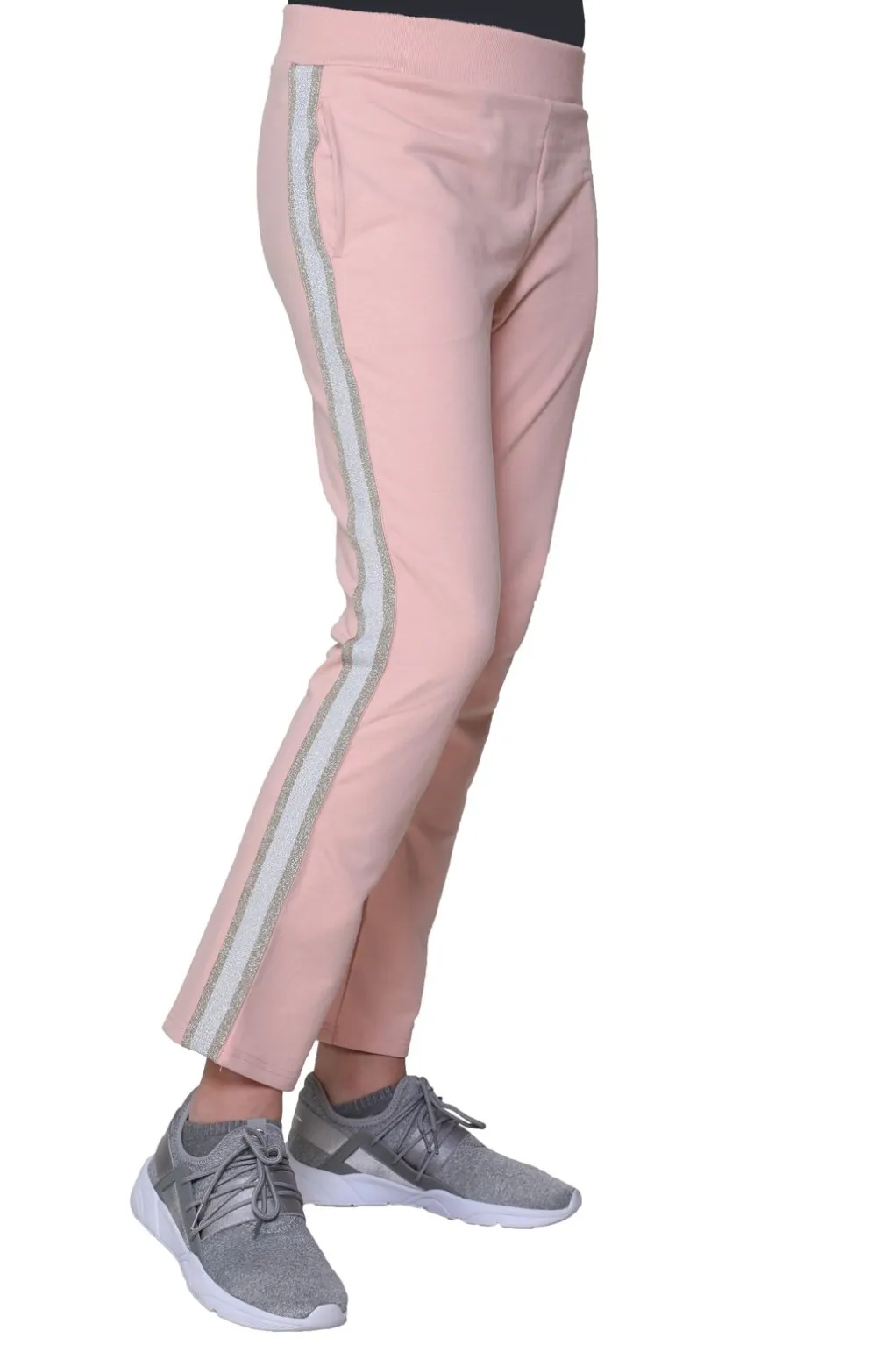 La Cera™ French Terry Pant With Lurex Tuxedo Stripe Trim