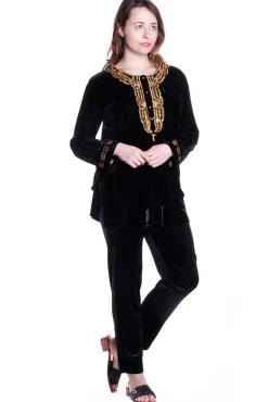 La Cera™ Gold Leaf Velour Top