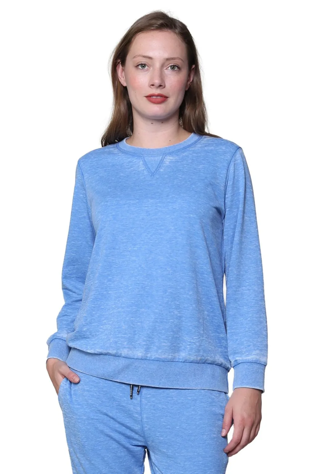 La Cera™ Heathered Crew Neck French Terry Sweatshirt