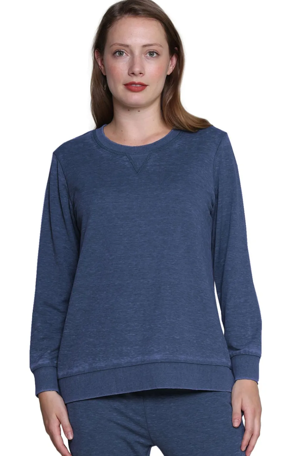 La Cera™ Heathered Crew Neck French Terry Sweatshirt
