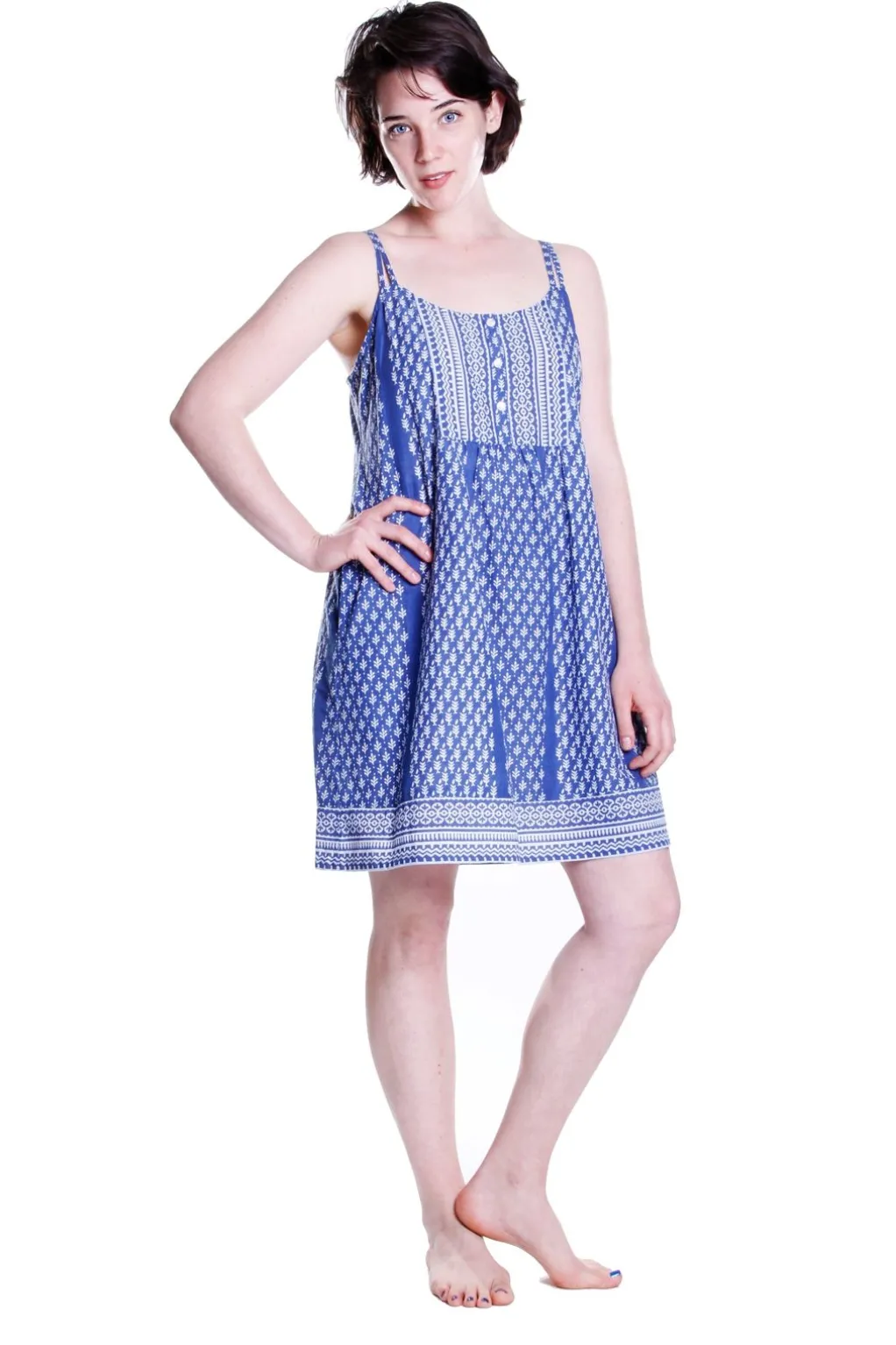 La Cera™ La Cera 100% Cotton Blue Batik Printed Chemise