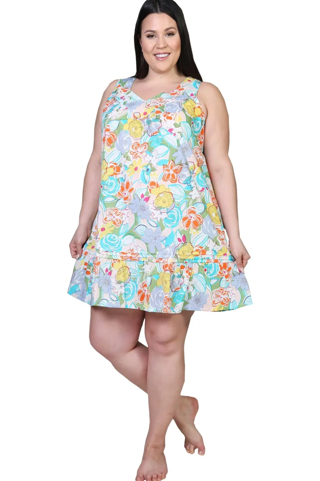 La Cera™ La Cera 100% Cotton Pastel Floral Print Chemise