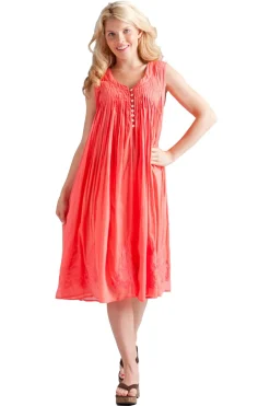 La Cera™ La Cera 100% Cotton Sleeveless Dress With Hem Embroidery