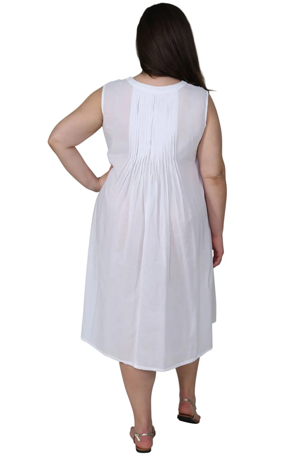 La Cera™ La Cera 100% Cotton Sleeveless Dress With Hem Embroidery - Plus Size