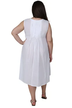 La Cera™ La Cera 100% Cotton Sleeveless Dress With Hem Embroidery - Plus Size