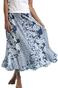 La Cera™ La Cera 100% Cotton Voile Mixed Printed Maxi Skirt