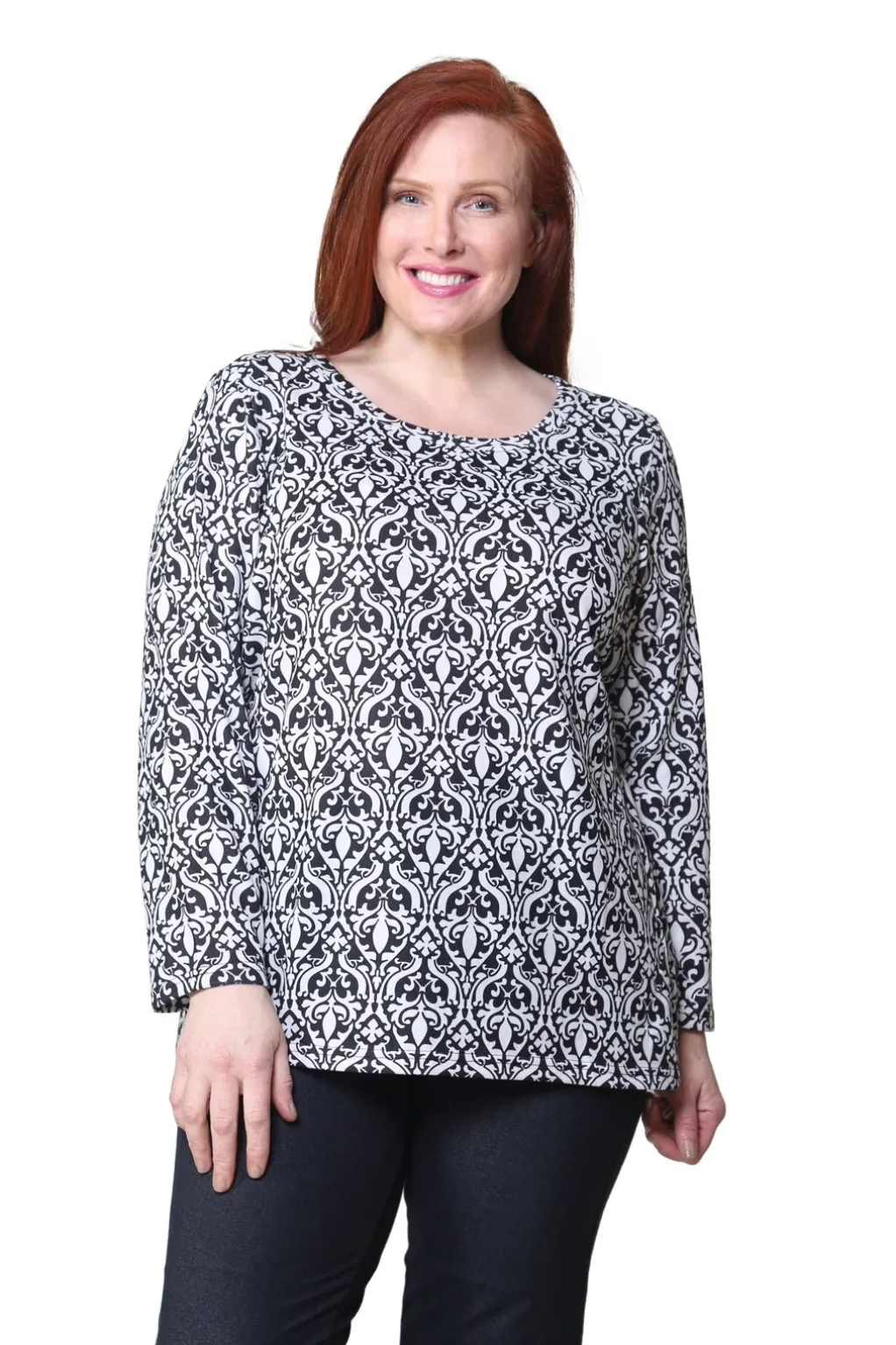 La Cera™ La Cera Baroque Print Pullover Top - Plus Size