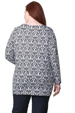 La Cera™ La Cera Baroque Print Pullover Top - Plus Size