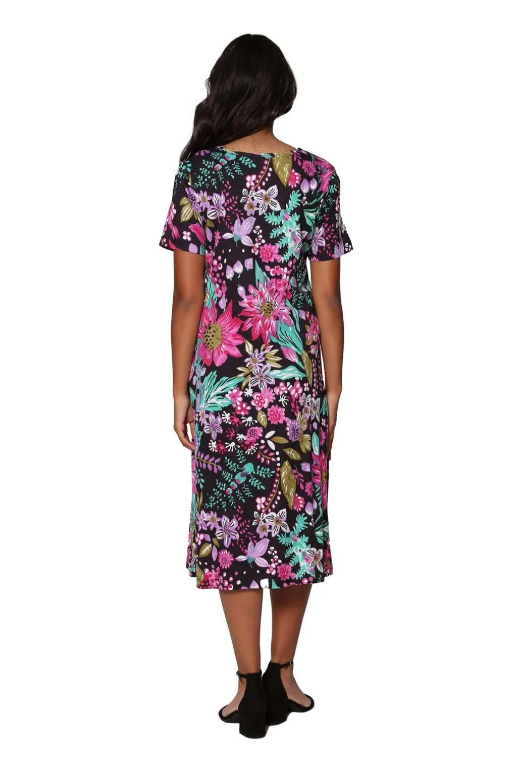 La Cera™ La Cera Black And Fuchsia A-Line Knit Dress