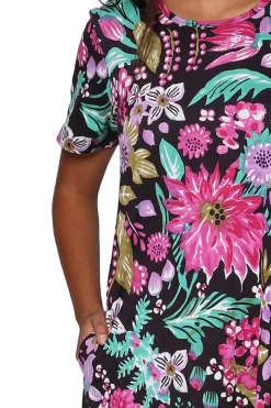 La Cera™ La Cera Black And Fuchsia A-Line Knit Dress
