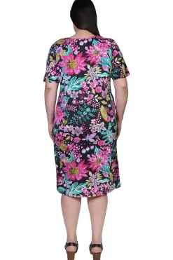 La Cera™ La Cera Black And Fuchsia Plus Size A-Line Knit Dress