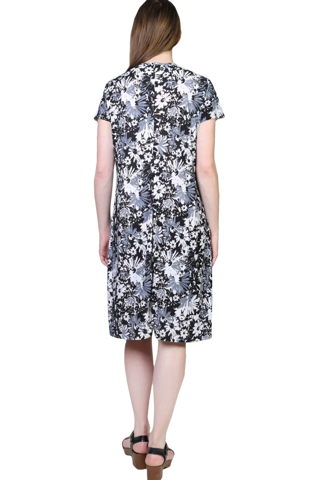 La Cera™ La Cera Black And White Print Short Sleeve Dress