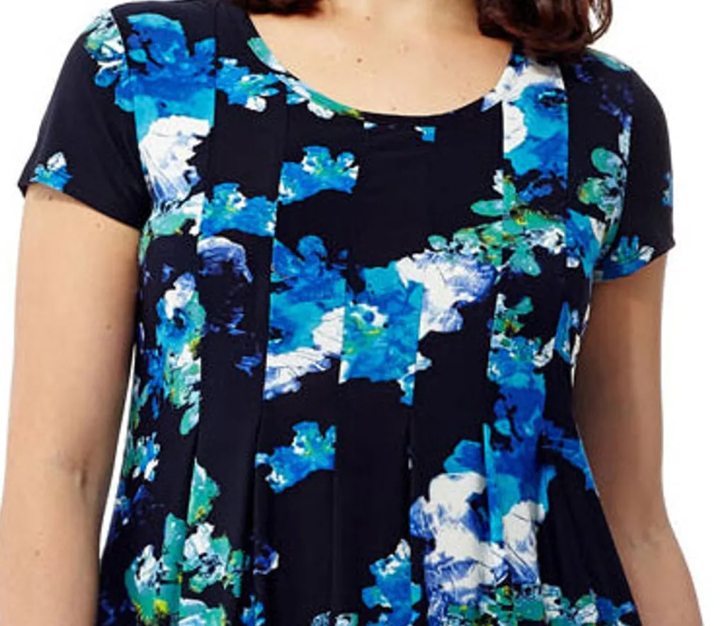 La Cera™ La Cera Blue Floral Print Short Sleeve Dress