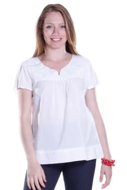 La Cera™ La Cera Cap Sleeve Hand Embroidered Top
