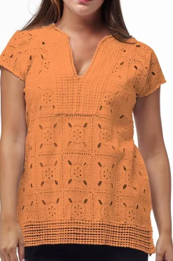 La Cera™ La Cera Cap Sleeve Medallion Lace Tunic