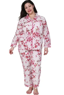 La Cera™ La Cera Cherry Blossom 3/4 Sleeve Cotton Pajama Set - Plus Size