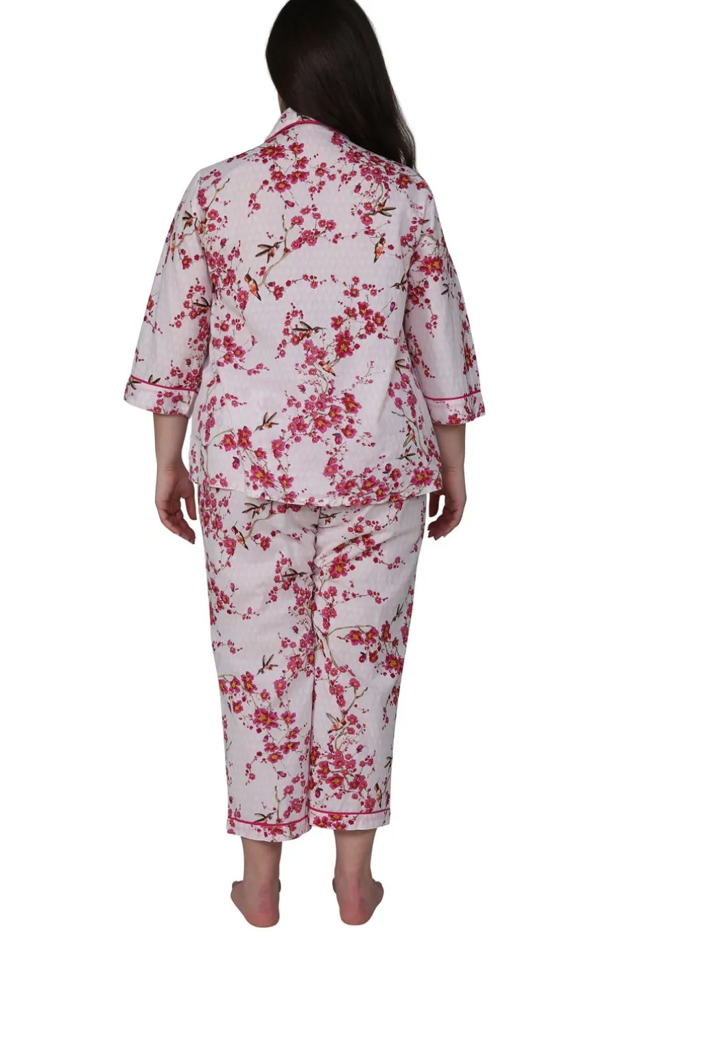 La Cera™ La Cera Cherry Blossom 3/4 Sleeve Cotton Pajama Set - Plus Size