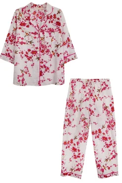 La Cera™ La Cera Cherry Blossom 3/4 Sleeve Cotton Pajama Set - Plus Size