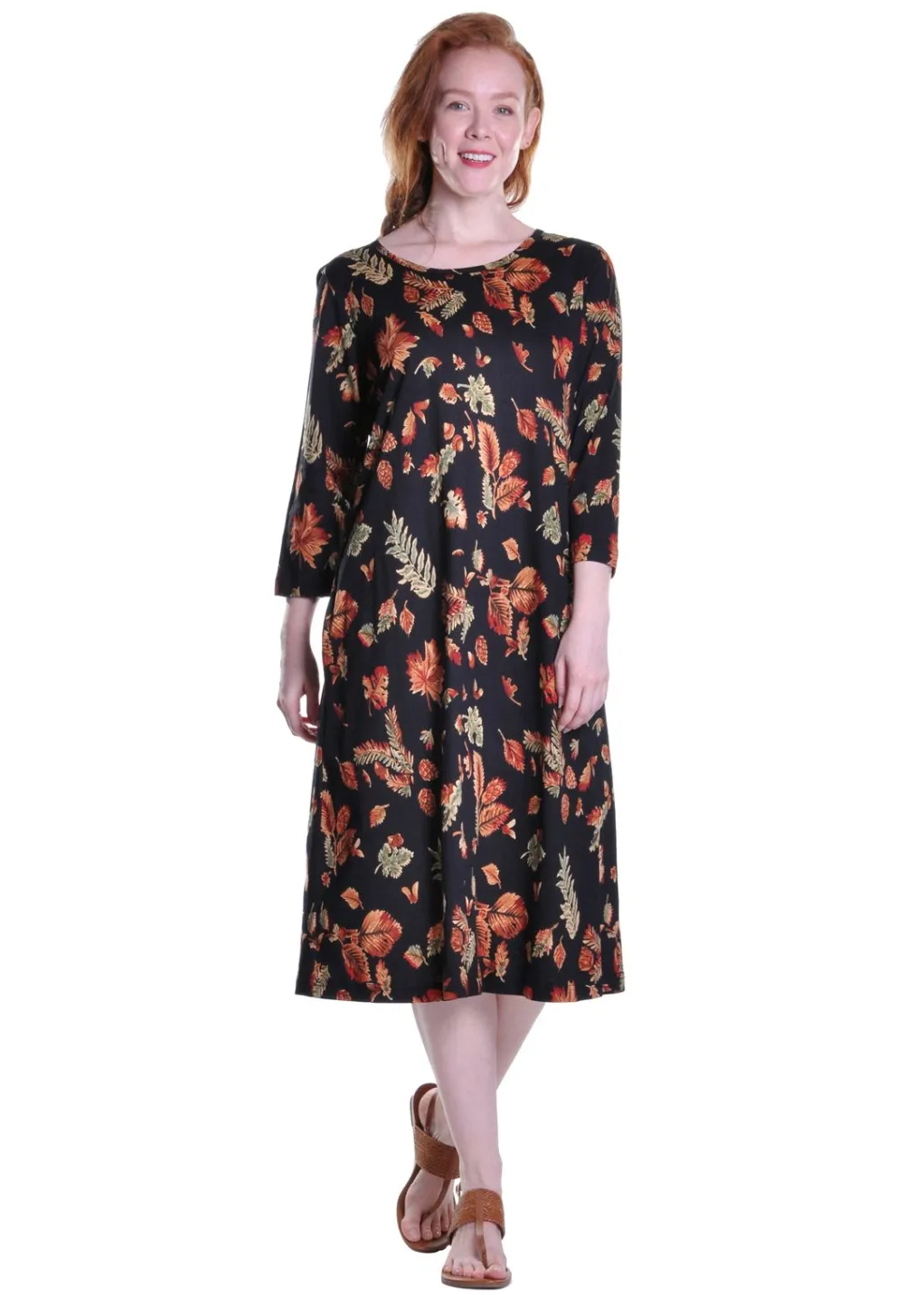 La Cera™ La Cera Cotton Falling Leaves Print Jersey Dress