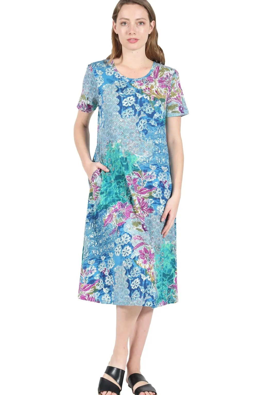 La Cera™ La Cera Cotton Floral Jersey Knit A-Line Dress