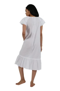 La Cera™ La Cera Double Cap Short Sleeve Cotton Embroidered Gown