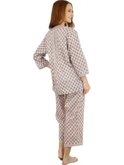 La Cera™ La Cera Floral 3/4 Sleeve Pleat Front Capri Pajama Set